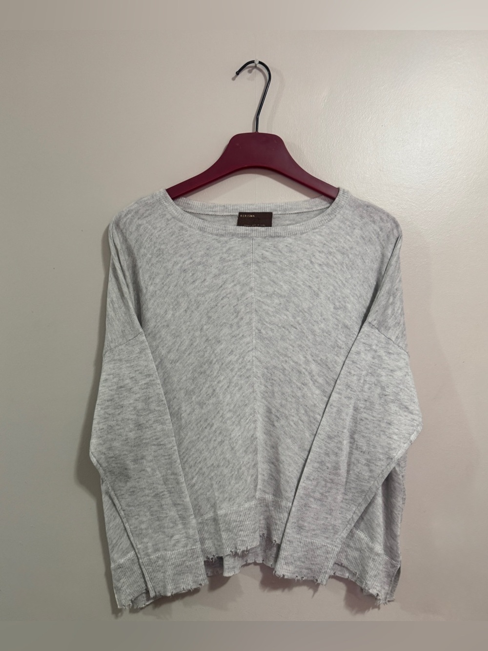 Wool Blend Kerisma Light Gray Distressed Hem Raw Edge Knit Pullover Woman’s S/M